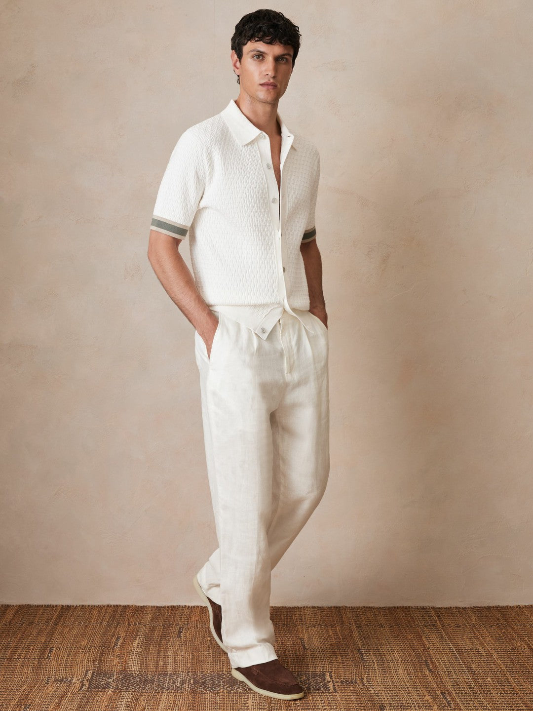 Reiss | Ché Linen Wide-Leg Trousers in White
