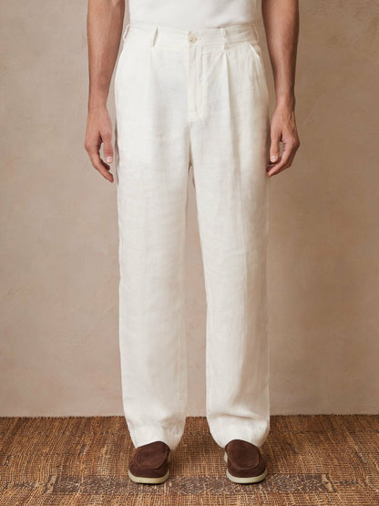 Reiss | Ché Linen Wide-Leg Trousers in White