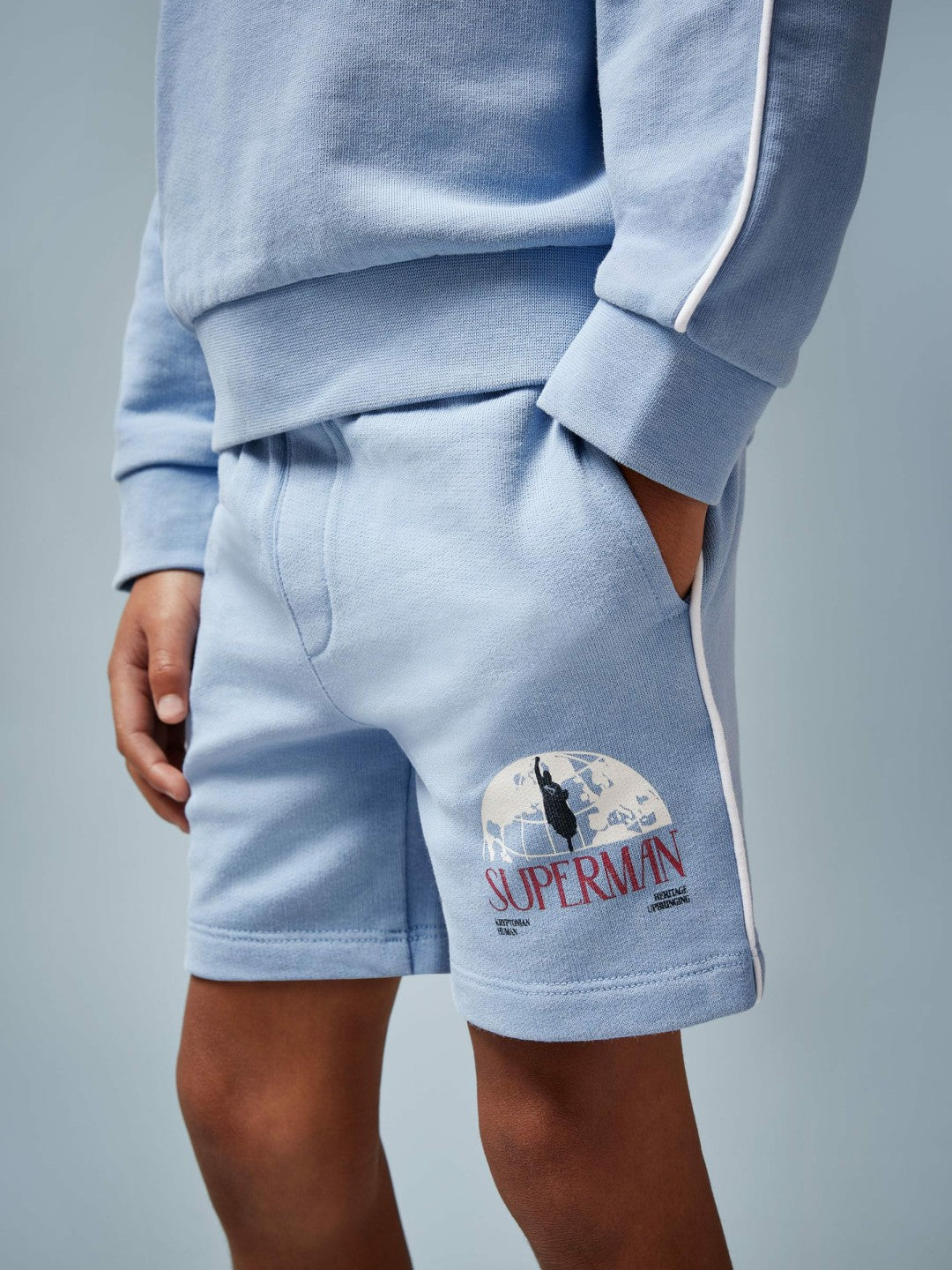 Reiss 9-13 yrs Superman Logo-Print Shorts in Light Blue