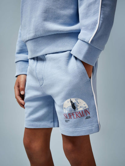 Reiss 9-13 yrs Superman Logo-Print Shorts in Light Blue
