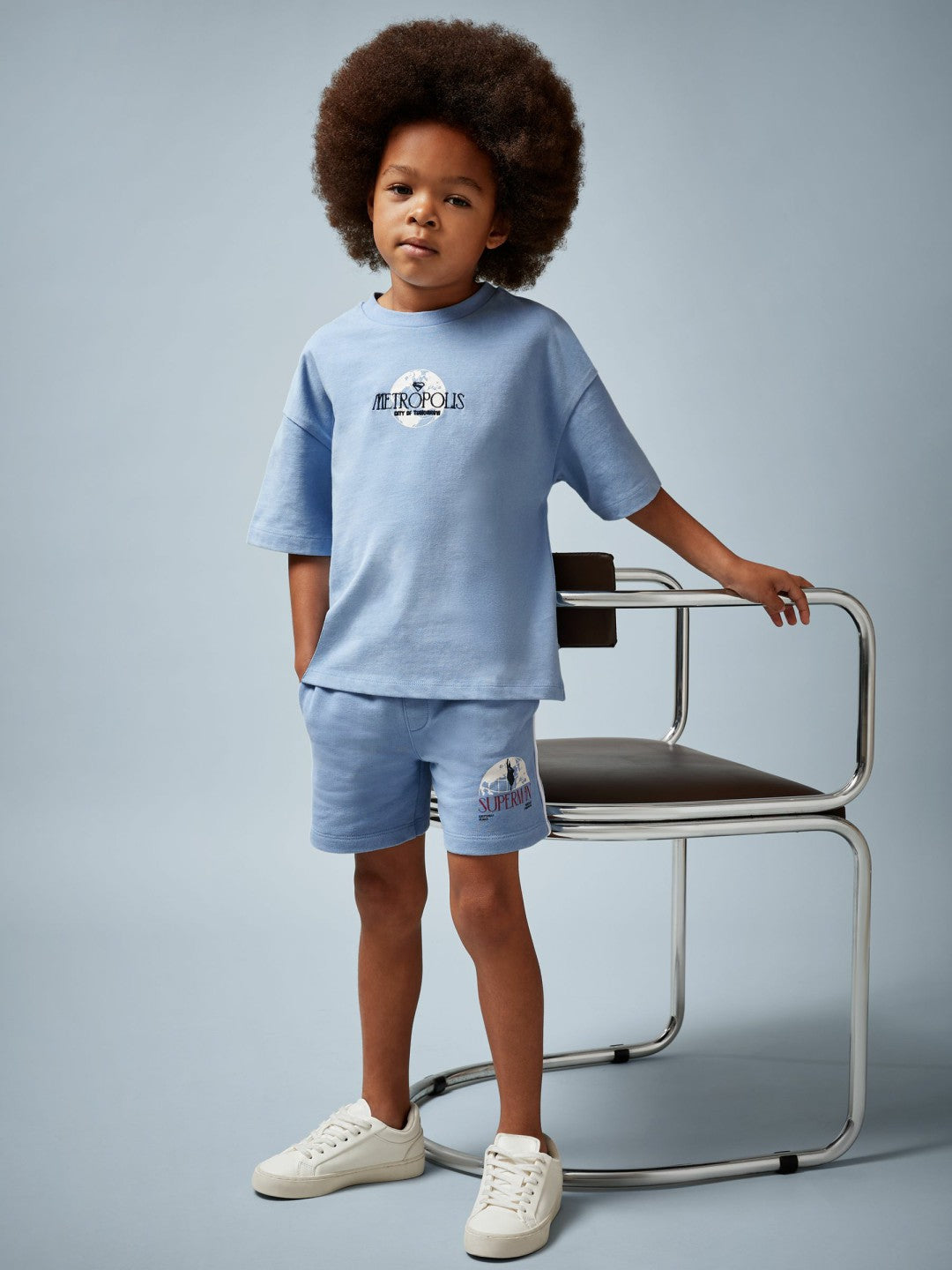 Reiss 9-13 yrs Superman Logo-Print Shorts in Light Blue