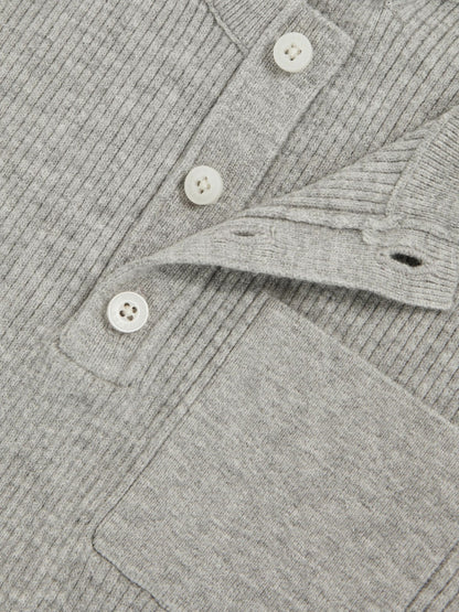 Reiss 9-13 yrs Cotton-Blend Rib-Knit Henley Top in Mid Grey Melange