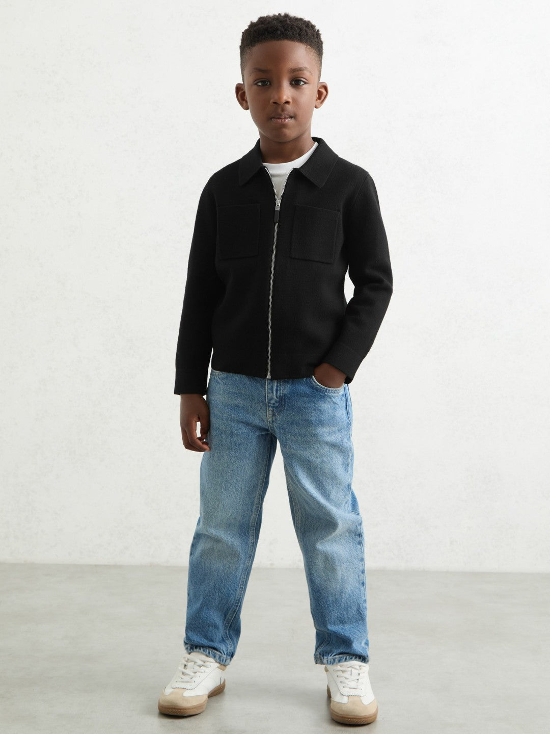 Reiss 3-9 yrs Knitted Zip-Through Cardigan in Black