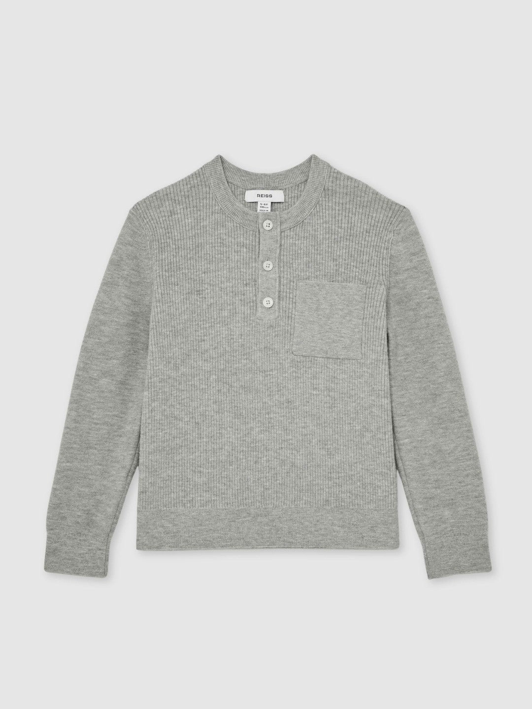 Reiss 3-9 yrs Cotton-Blend Rib-Knit Henley Top in Mid Grey Melange