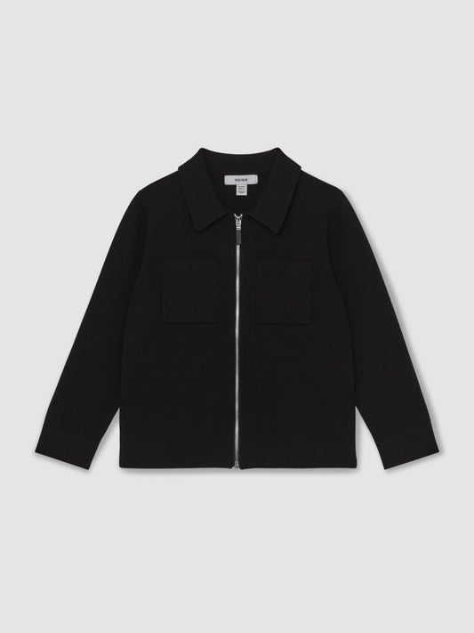 Reiss 13-14 yrs Knitted Zip-Through Cardigan in Black