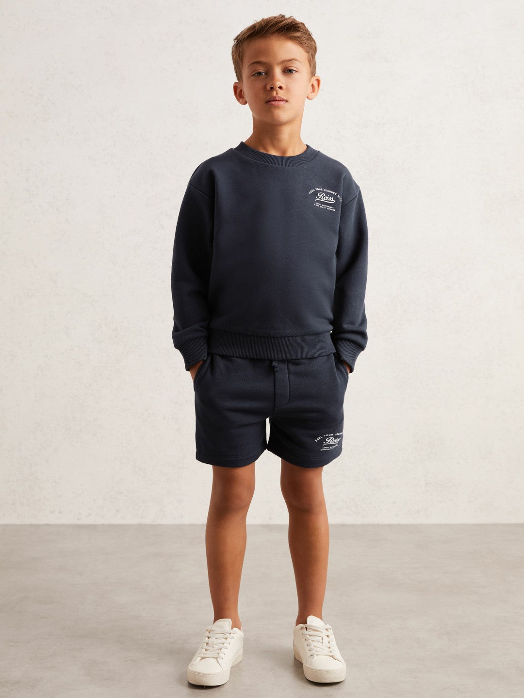 Reiss 3-9 yrs Cotton Blend Motor Cars Sweat Shorts in Washed Blue