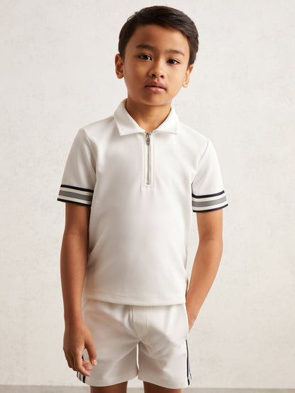 Reiss 9-13 yrs Textured Half Zip Polo Shirt in White