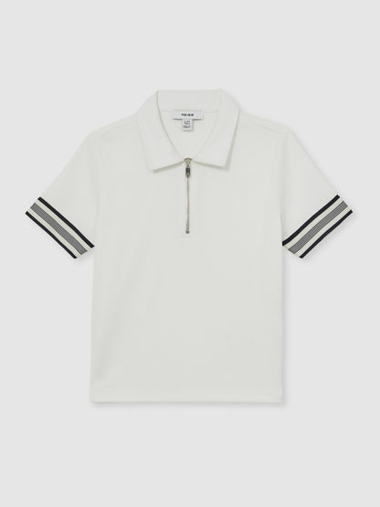 Reiss 9-13 yrs Textured Half Zip Polo Shirt in White