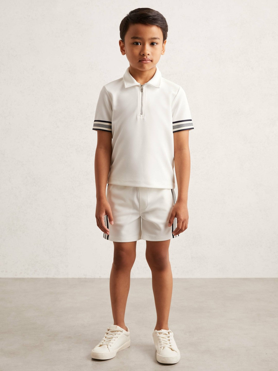 Reiss 9-13 yrs Textured Half Zip Polo Shirt in White
