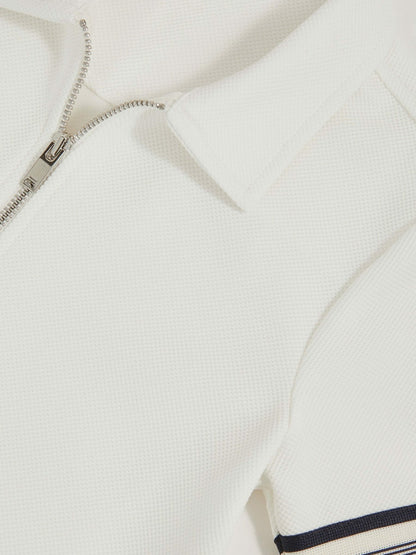 Reiss 9-13 yrs Textured Half Zip Polo Shirt in White