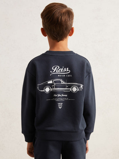 Reiss 9-13 yrs Cotton Blend Motor Cars Sweatshirt in Washed Blue