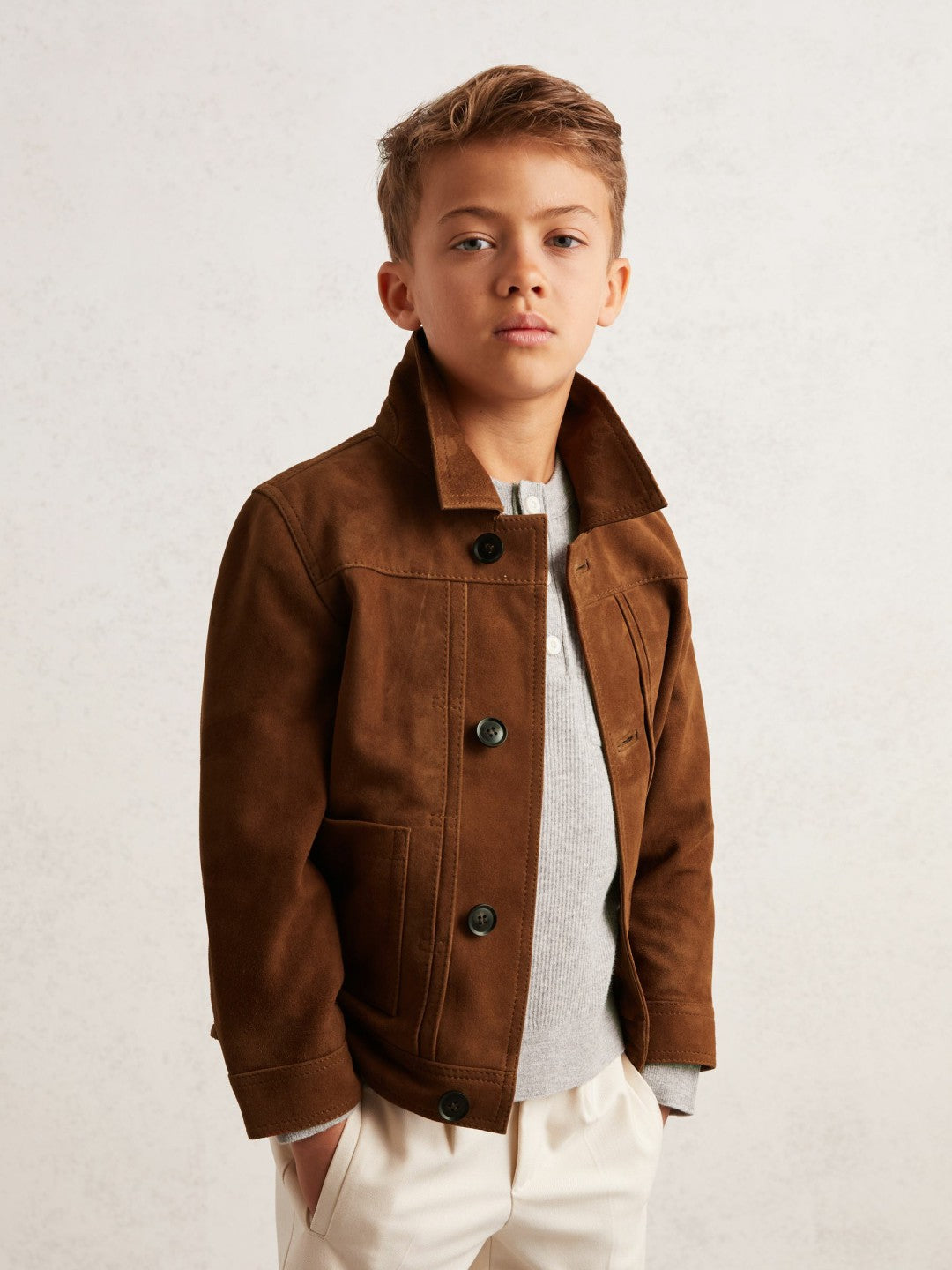 Reiss 13-14 yrs Suede Worker Jacket in Tobacco Brown
