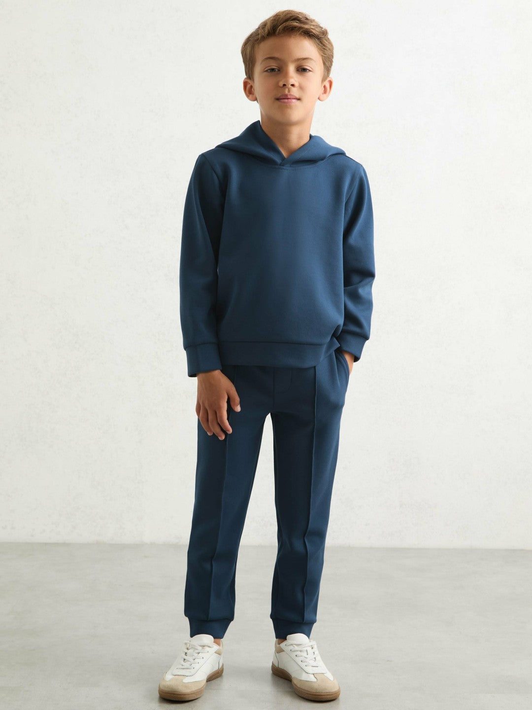 Reiss Interlock Jersey Hoodie in Ocean Blue