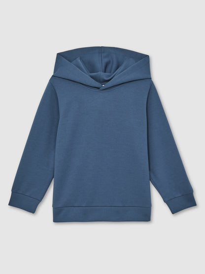 Reiss Interlock Jersey Hoodie in Ocean Blue