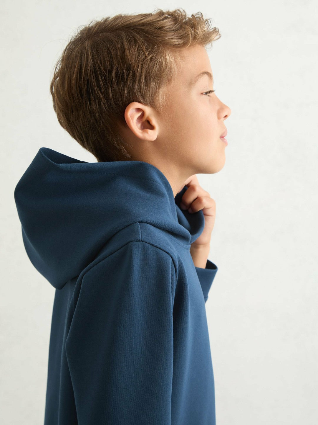 Reiss Interlock Jersey Hoodie in Ocean Blue