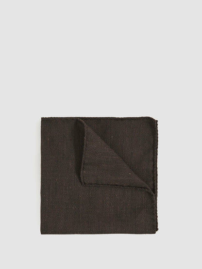 Reiss Silk Blend Herringbone Pocket Square in Chocolate Brown