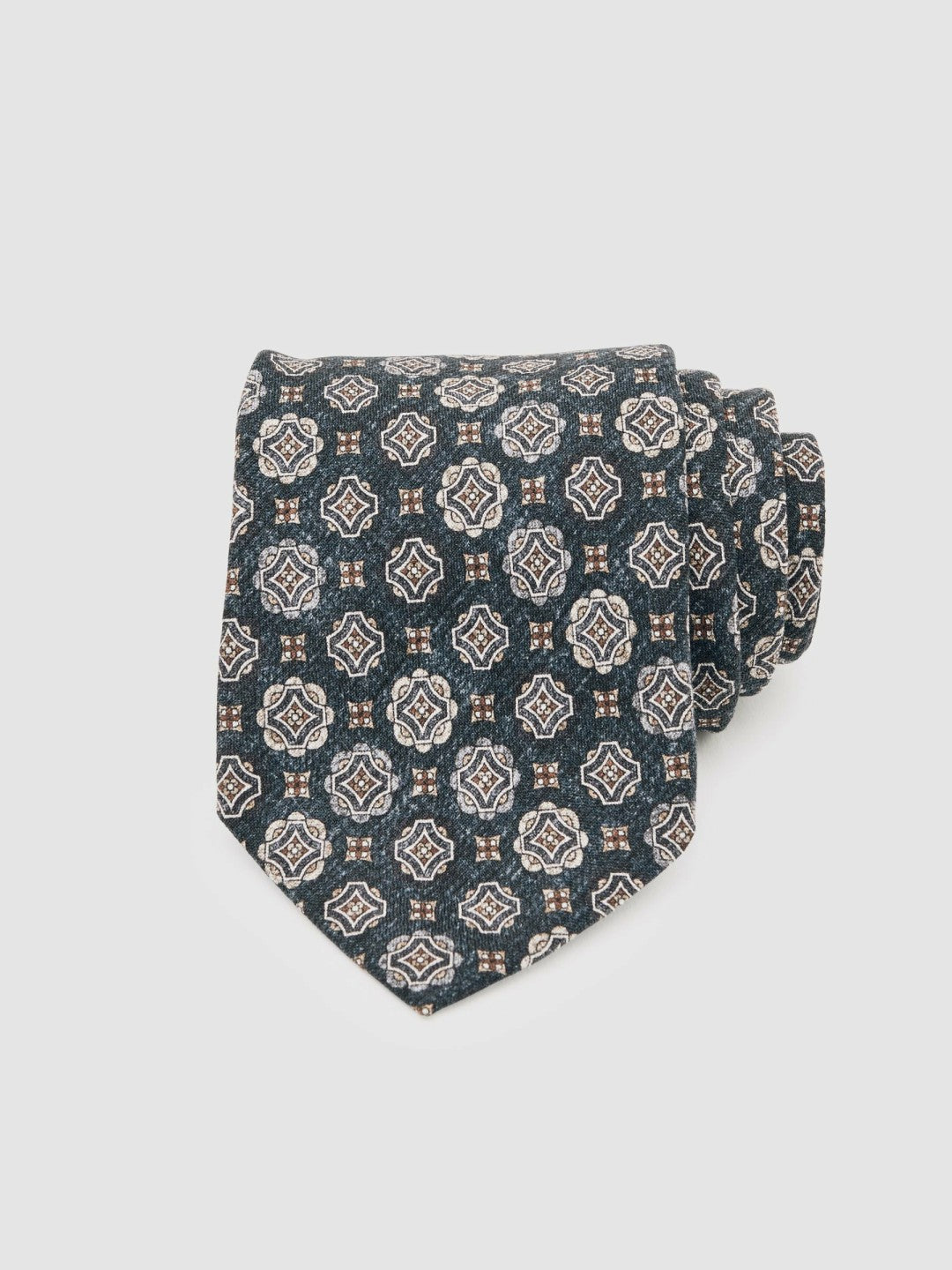 Reiss Silk Medallion Print Tie in Indigo Melange