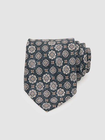 Reiss Silk Medallion Print Tie in Indigo Melange
