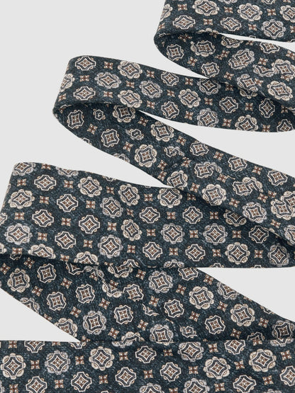 Reiss Silk Medallion Print Tie in Indigo Melange