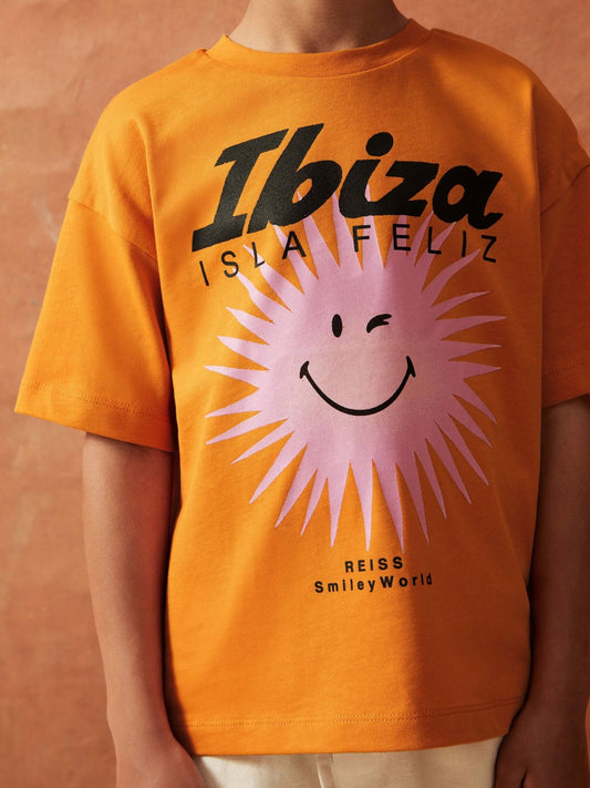 Reiss 9-13 yrs SmileyWorld Sun Motif T-Shirt in Orange