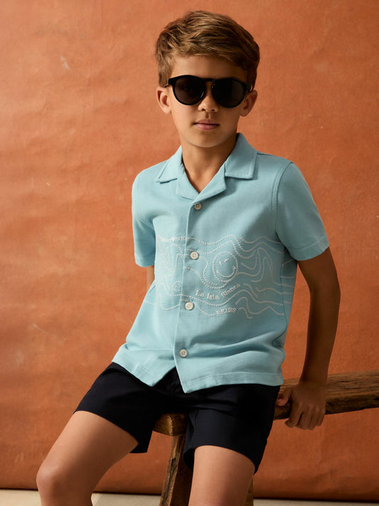 Reiss 9-13 yrs SmileyWorld Embroidered Shirt in Sky Blue