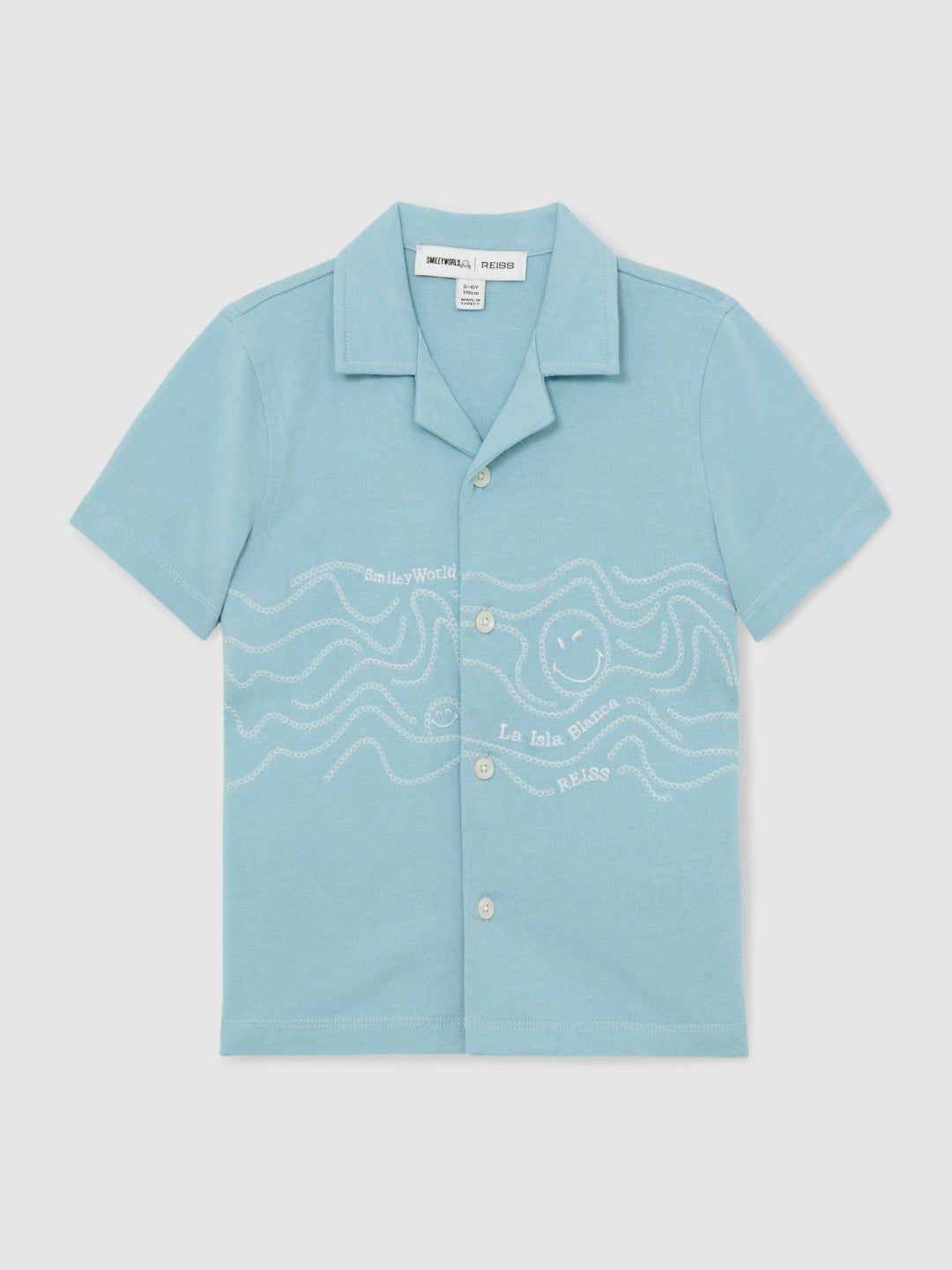 Reiss 9-13 yrs SmileyWorld Embroidered Shirt in Sky Blue