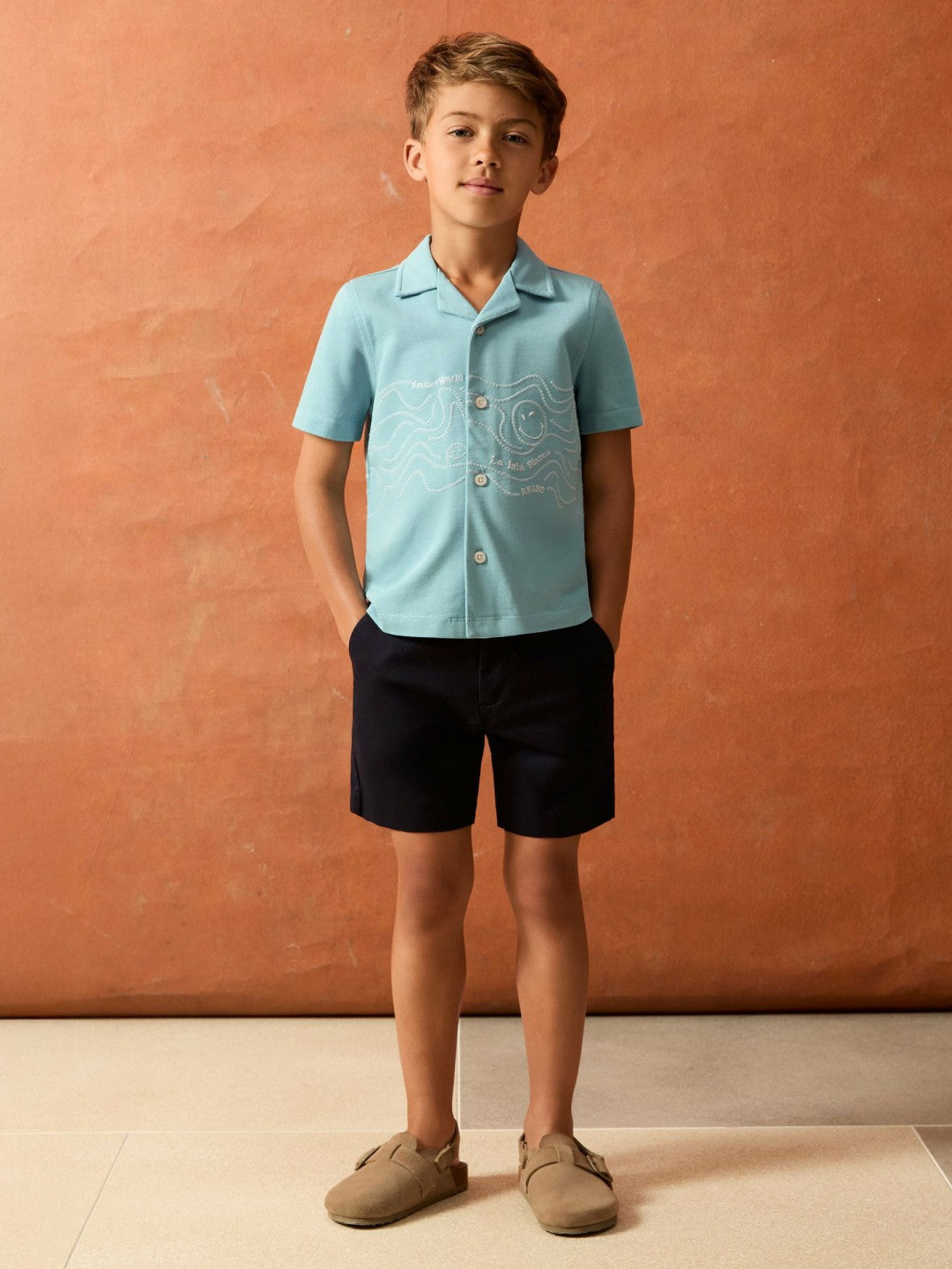 Reiss 9-13 yrs SmileyWorld Embroidered Shirt in Sky Blue