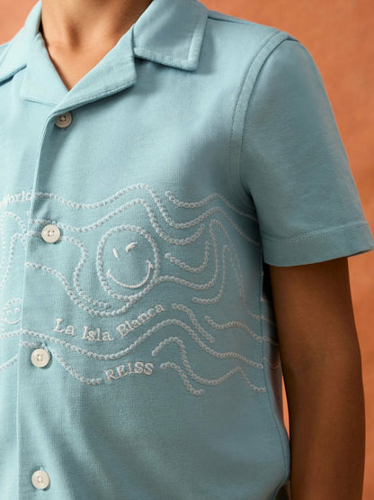 Reiss 9-13 yrs SmileyWorld Embroidered Shirt in Sky Blue