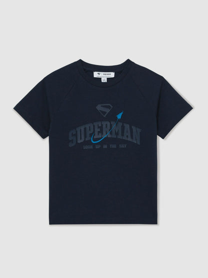 Reiss 13-14 yrs Superman Raglan Logo T-Shirt in Navy Blue