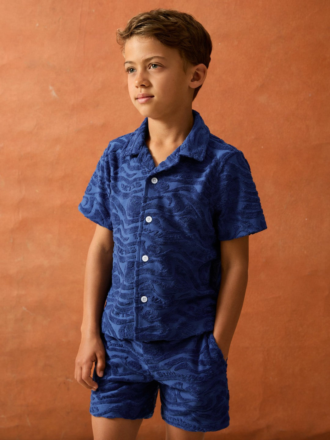 Reiss 13-14 yrs SmileyWorld Wave Texture Shirt in Bright Blue