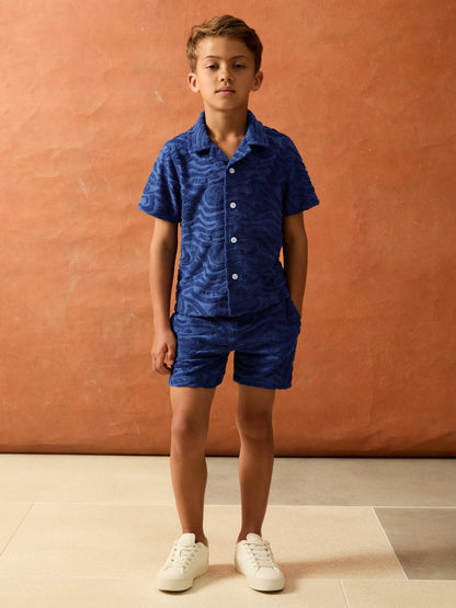 Reiss 3-9 yrs SmileyWorld Wave Texture Shirt in Bright Blue