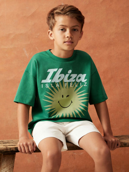 Reiss 3-9 yrs SmileyWorld Sun Motif T-Shirt in Bright Green