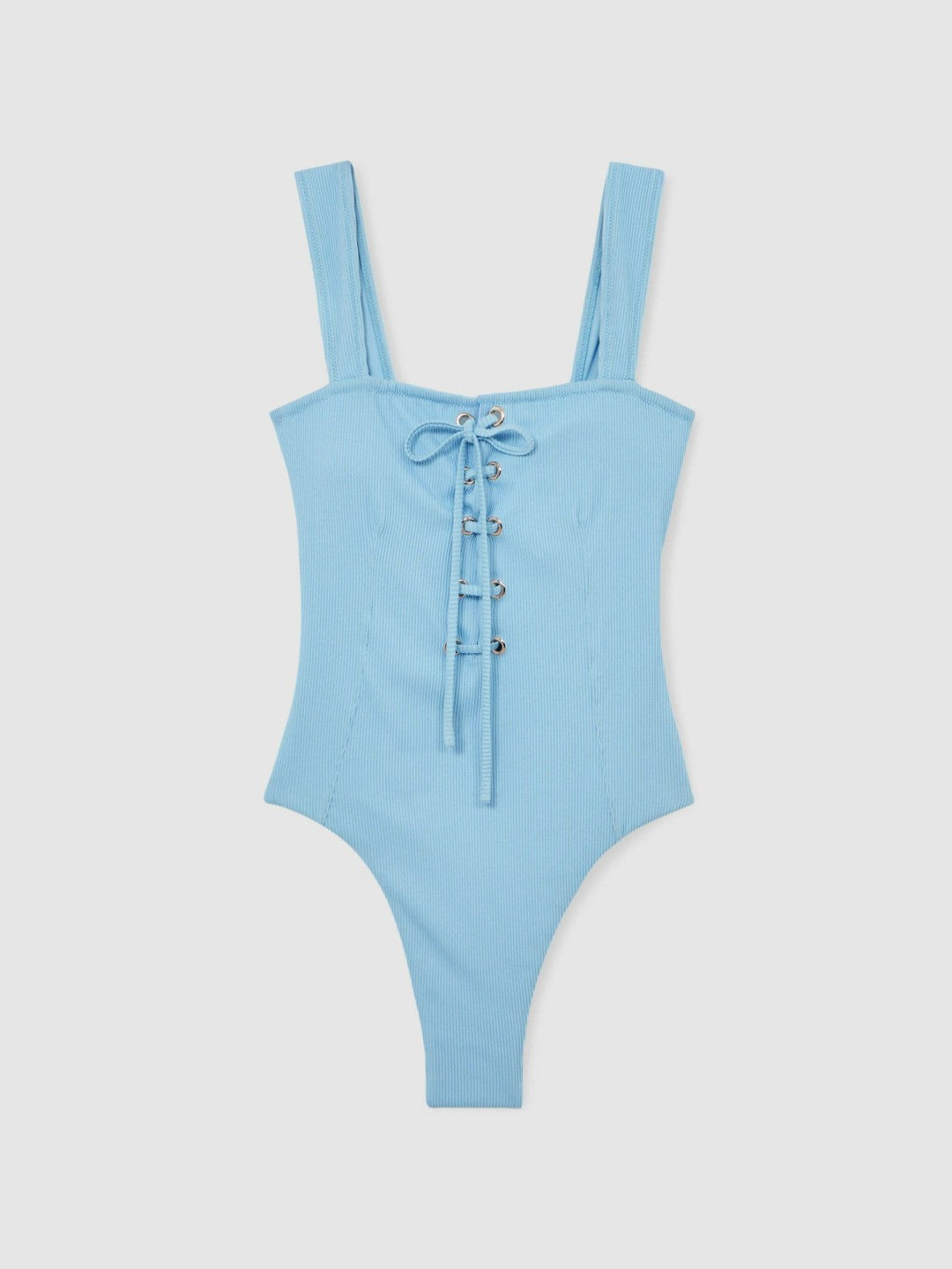 Reiss Ribbed Lace-Up Swimsuit in Blue