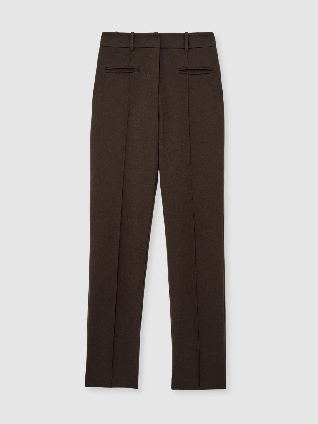 Reiss Petite Pintuck Tapered Trousers in Chocolate Brown