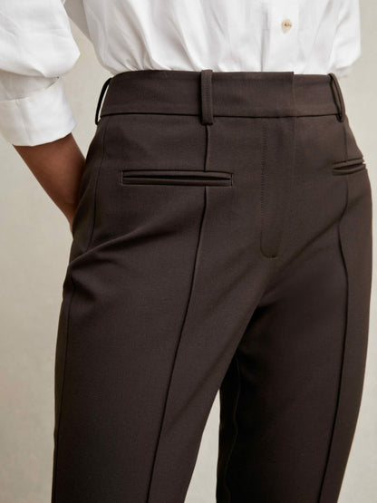 Reiss Petite Pintuck Tapered Trousers in Chocolate Brown