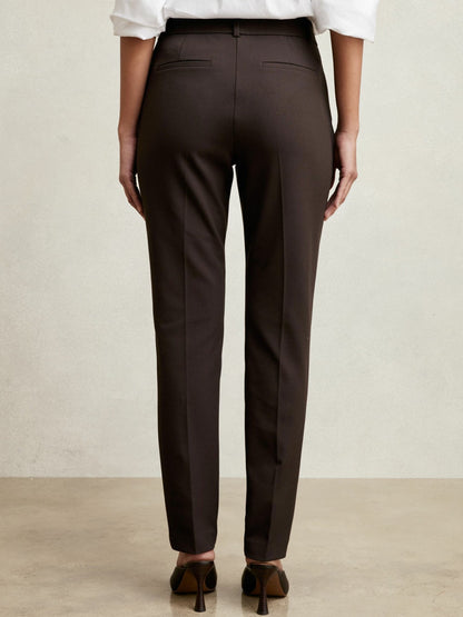 Reiss Petite Pintuck Tapered Trousers in Chocolate Brown