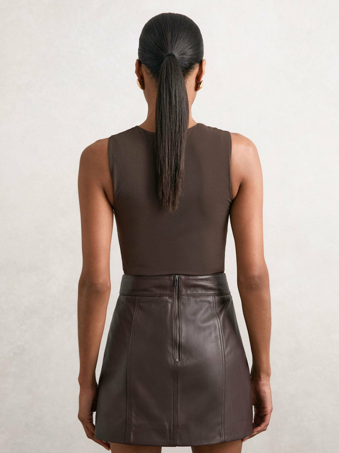 Reiss V-Neck Sleeveless Bodysuit in Chocolate Brown