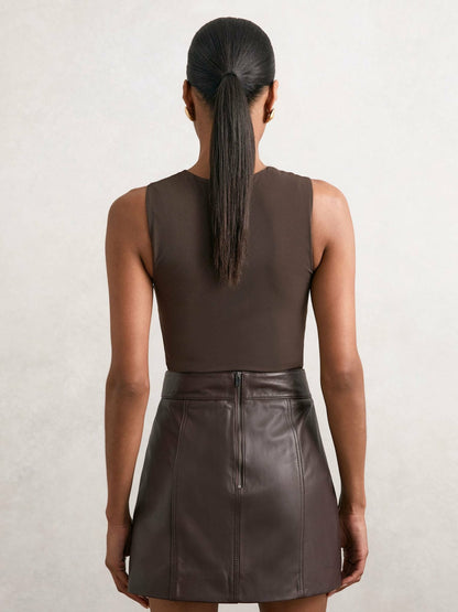 Reiss V-Neck Sleeveless Bodysuit in Chocolate Brown