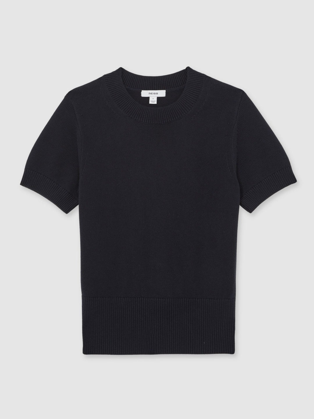 Reiss Cotton And Wool Crew-Neck Top in Navy