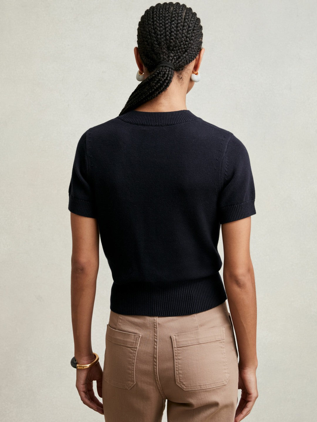 Reiss Cotton And Wool Crew-Neck Top in Navy