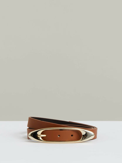 Reiss Leather Oval-Buckle Belt in Tan