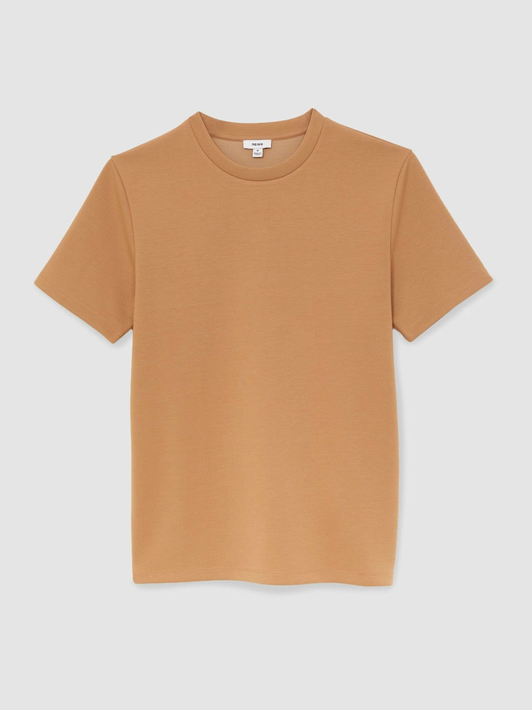 Reiss Interlock Jersey Crew Neck T-Shirt in Light Camel Brown