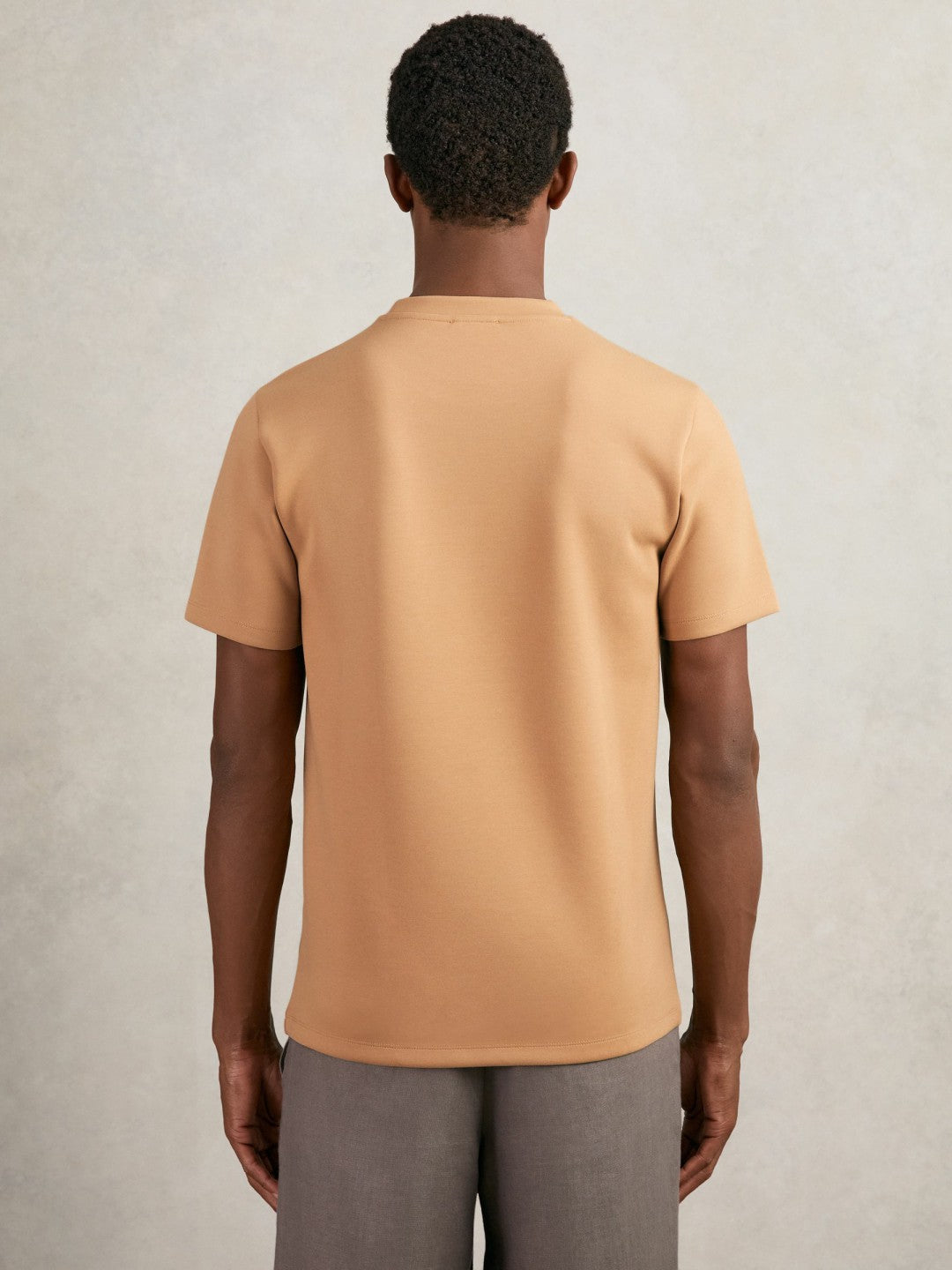 Reiss Interlock Jersey Crew Neck T-Shirt in Light Camel Brown