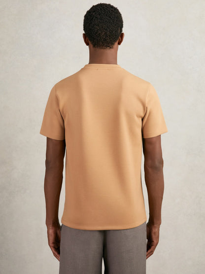 Reiss Interlock Jersey Crew Neck T-Shirt in Light Camel Brown