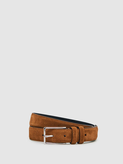 Reiss Suede Belt in Tobacco Brown