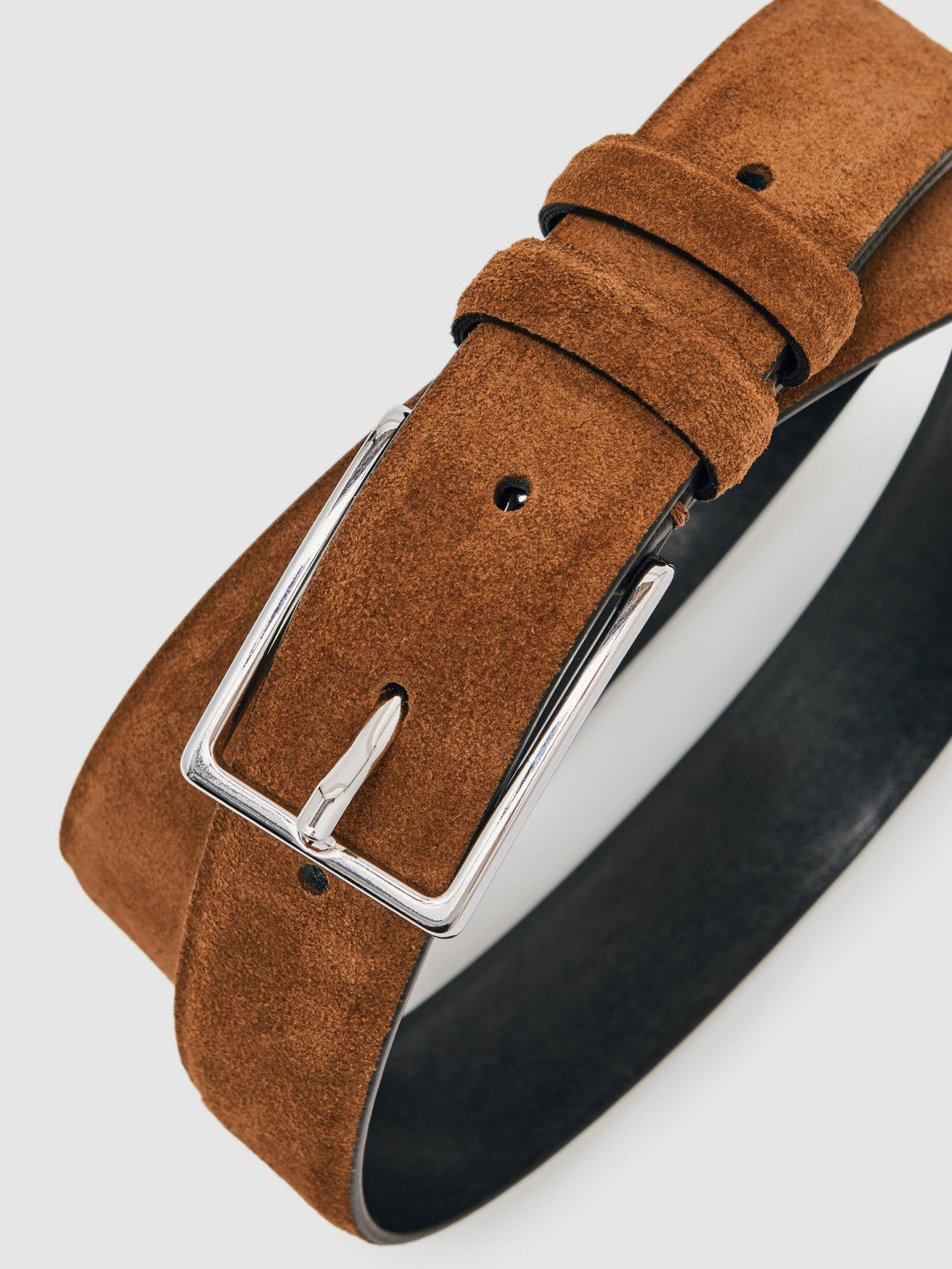 Reiss Suede Belt in Tobacco Brown
