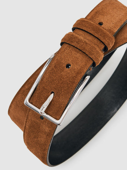 Reiss Suede Belt in Tobacco Brown