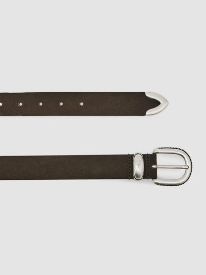 Reiss Suede Western-Style Belt in Dark Brown