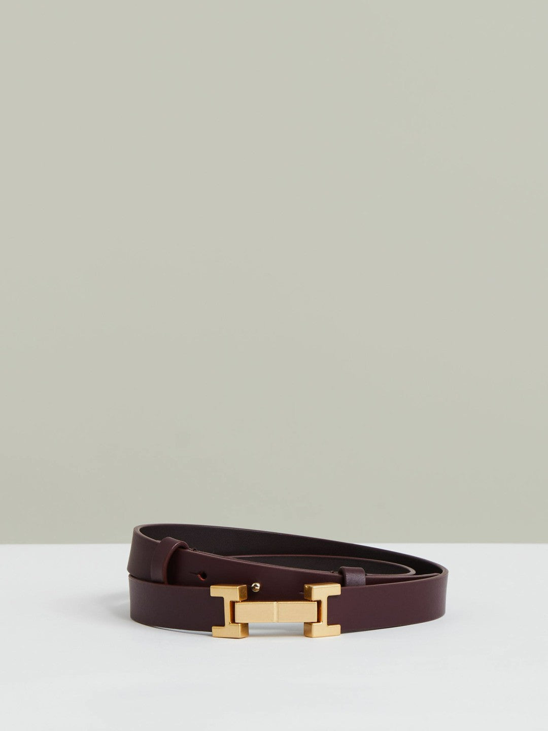 Reiss Leather Square Hinge Belt in Burgundy