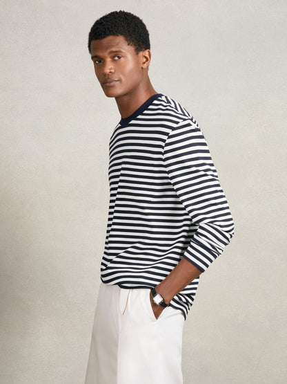 Reiss Striped Crew-Neck T-Shirt in Navy/White
